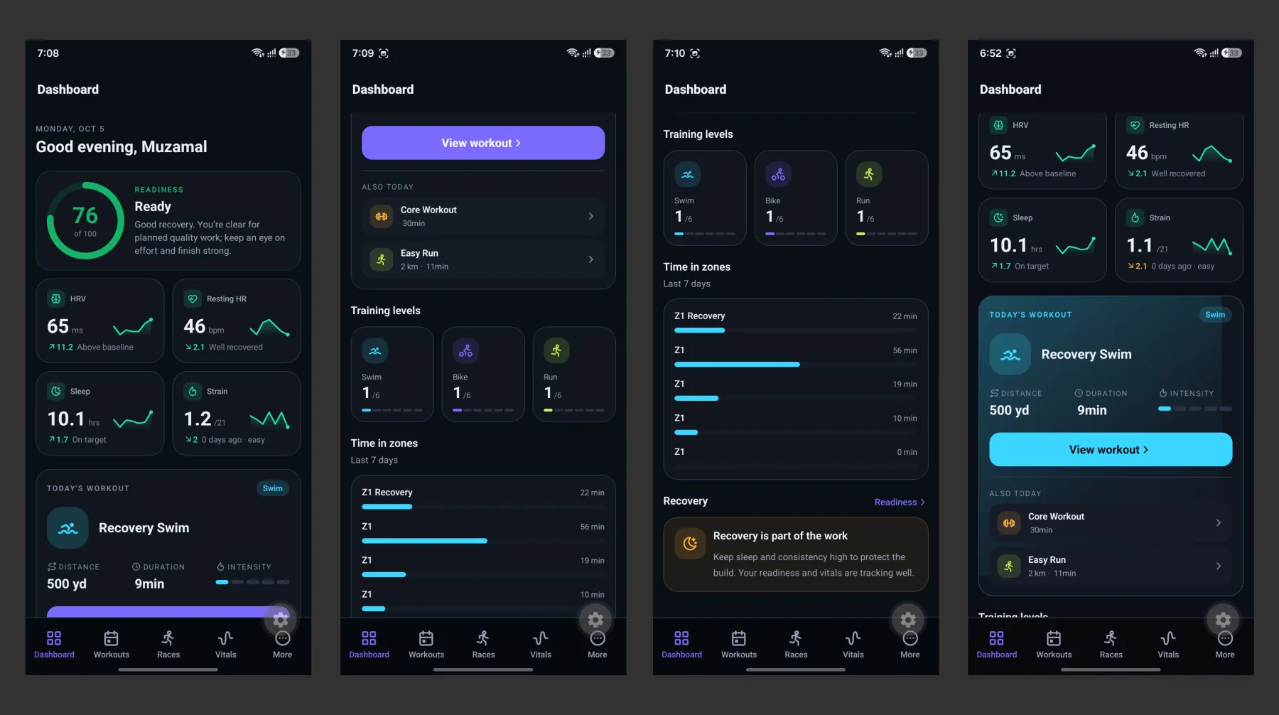 Endraivo app for Android and iOS: dashboard, training, readiness