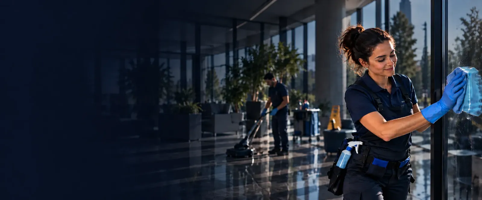 Cleaner at work in a modern office