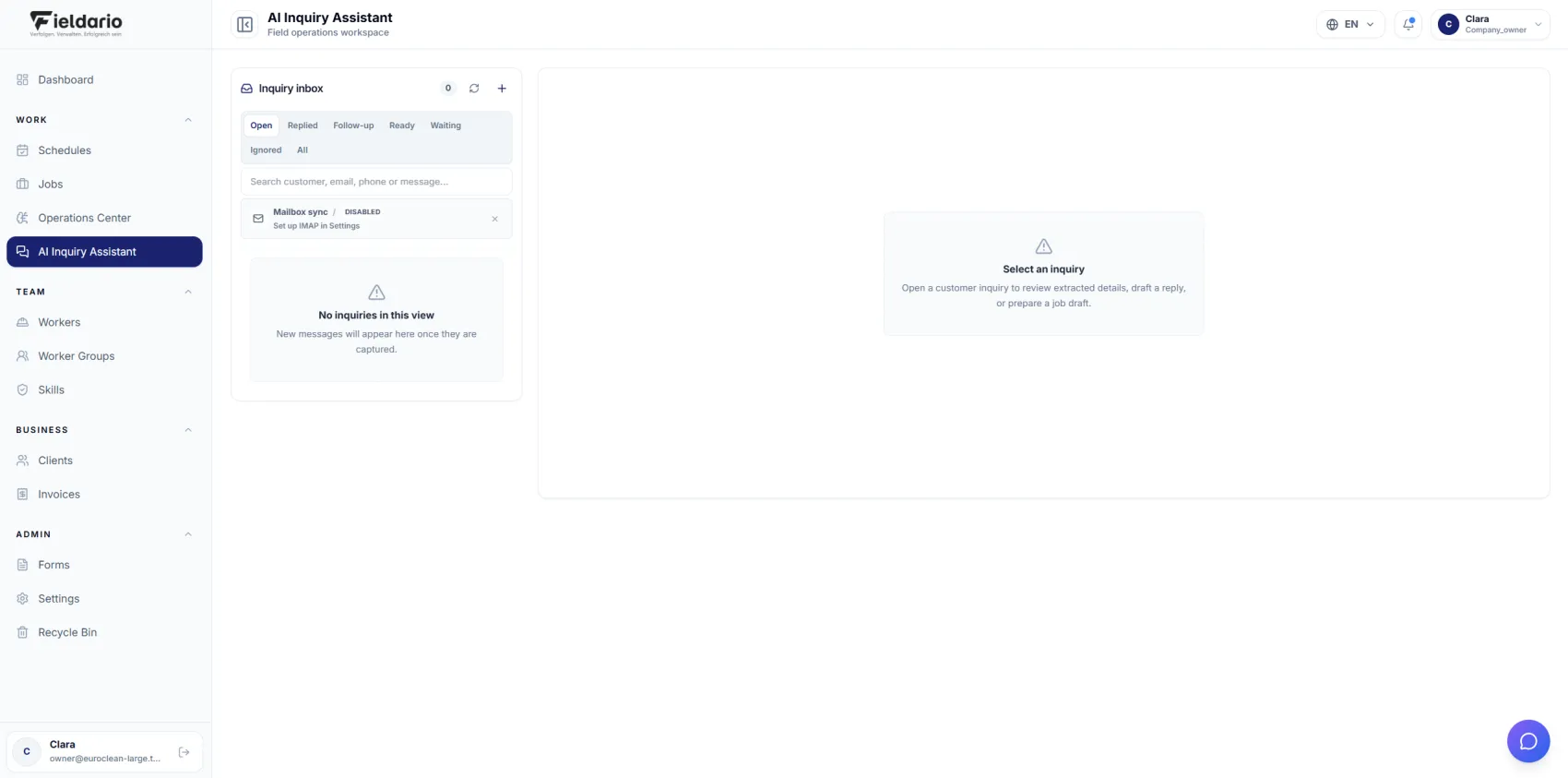 AI request assistant: capture requests from email and your website, already structured.
